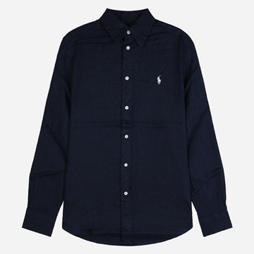 Polo Ralph Lauren Linen Shirt with Pony Logo for Women Navy 211970730 519 156814059