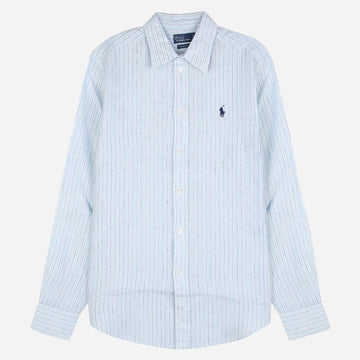 POLO RALPH LAUREN Damen Linnen Hemd mit Streifen und Pony Logo Hellblau 211A96158 003 156814101