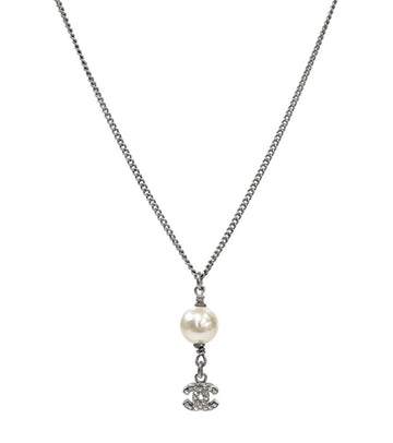 CHANEL Perl Drop CC Silber Halskette 60061 156821669