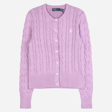 Polo Ralph Lauren Embroidered Logo Cable Knit Cardigan Lilac 211971868 506 156847350