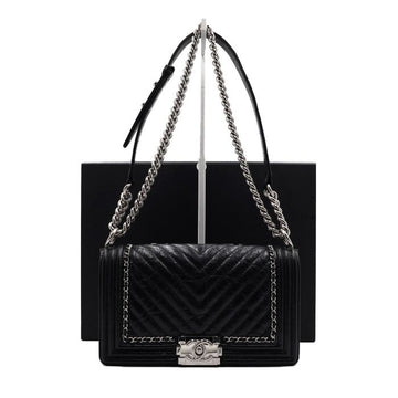 CHANEL Boy M Medium Black Calfskin Silver Chain Flap Shoulder Bag Crossbody A67086 156848154