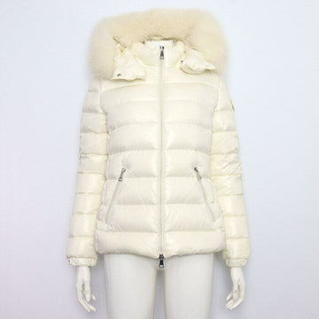 Moncler White Women's Short Down Jacket with Hood and Shearling Trim F20931 156857474