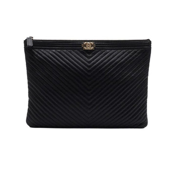 CHANEL Black Chevron Boy Medium Pouch Clutch Bag A84406 156927869