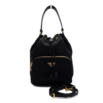 PRADA 1BH038 Tasche aus schwarzem Re-Nylon mit goldfarbenen Metallbeschlägen Bucket Tote und Schultertasche Crossbody aa64471 156927880