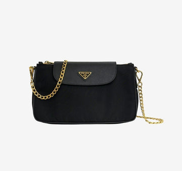 PRADA テスート サフィアーノ フラップ チェーン ショルダーバッグ ブラック E89185VS 156946246
