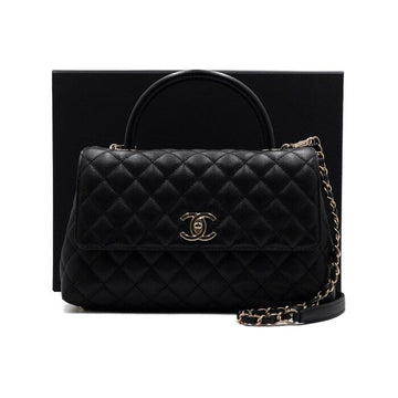 CHANEL Black Caviar Coco Handle 28 Medium Tote Bag with Gold Chain A92991 156956000