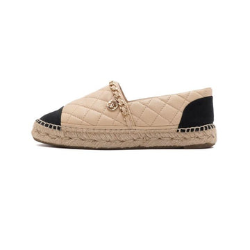 CHANEL Beige Lambskin CC Pendant Gold Chain Espadrille Women's Slip-on Sneakers G33351 156957988