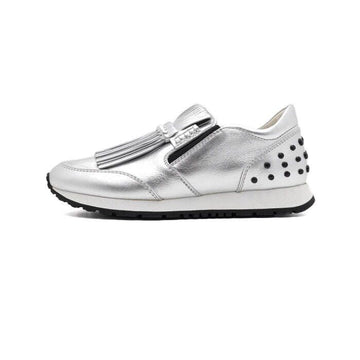 Tods Silver Metallic Kiltie Fringe Tassel Women's Sneakers aa64557 156958033