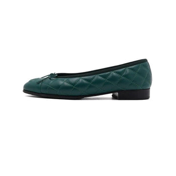 CHANEL Green Quilted Calfskin CC Logo Ribbon Ballerina Flats G26250 156958045