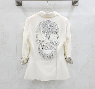 Philipp Plein White Swarovski Skull Stud Jacket 154031460