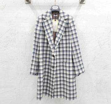 Thom Browne Gray Tartan Check Hidden Seam Single Women's Coat 154031520