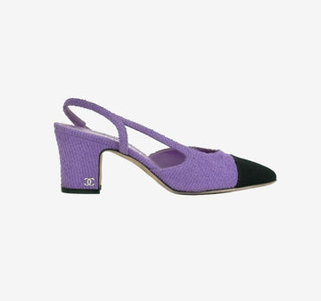 CHANEL Tweed Slingback Heels Purple Black Y7U8KKV6 156995247