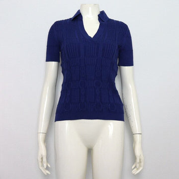 HERMES H5E2649DG Kurzarm-Polo-Shirt aus Seidenmischung für Damen, Blau 25 Saison 156997955