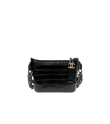 CHANEL Black Small Strap Logo Crocodile Gabriel Hobo Bag 60716 157005368