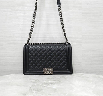 CHANEL Boy Flap Bag Medium Lambskin Black Silver 25 Series A67086 157042463