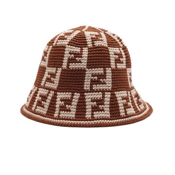 FENDI Braune Baumwolle FF Motiv Häkel Frauen Bucket Hat 64607 157044225