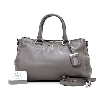 Prada Gray Soft Calfskin Double Zip Tote Bag and Shoulder Bag BN2324 157063364