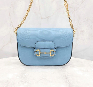 GUCCI リザード 1955 ホースビット ブルー ミニバッグ 675801 132978976