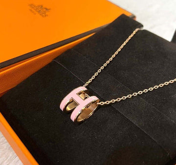 Hermes Pop H Pendant Necklace Gold Plated Pink H032104 148576814