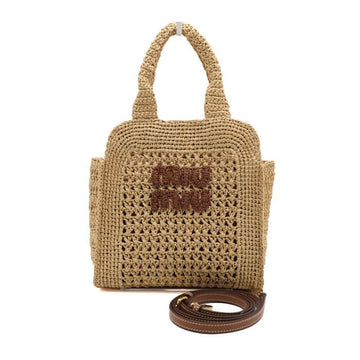 MIU MIU Beige Logo Raffia Crocheted Stoffe Tote Tasche und Schultertasche Crossbody AA64701 157108957