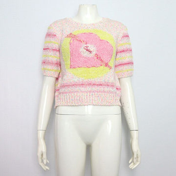 CHANEL Multicolor Cotton Blend Heart Short Sleeve Women's Knit Sweater P76579 157125338