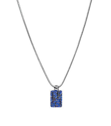Dior Cubic Blue Oblique Plate Silver Necklace 61456 157127404