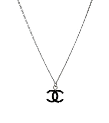 CHANEL Black CC Silver Necklace 61501 157127405