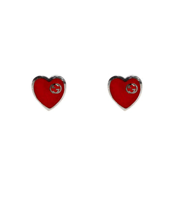 Gucci Red Heart Interlocking G Silver Earrings 61238 157127458