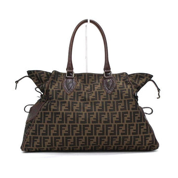 FENDI Braune Leder FF Logo Jacquard Juka Tote Bag Schultertasche 8BN158 157136096