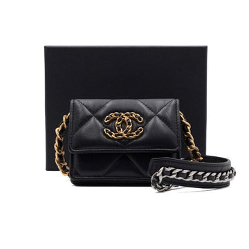 CHANEL AP2409 19 Schwarz Lammleder Gold CC Logo Akkordeon-Kartenbörse Kette Schultertasche/Umhängetasche aa64738 157136108