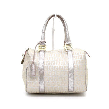 FENDI 8BL068 FF Logo Beige Canvas Boston Tote Bag 64659 157136124