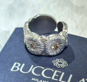 BUCCELLATI 9. Größe Silber Diamant 3P Gänseblümchen Ring H091811 148576846
