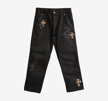 CHROME HEARTS Leopardenleder Cross-Patch Carpenter-Hose Schwarz 88XGMI7B 157178995