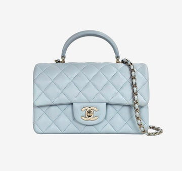 CHANEL Top Handle Flap Bag New Mini Light Blue F2KAIGOF 157179288