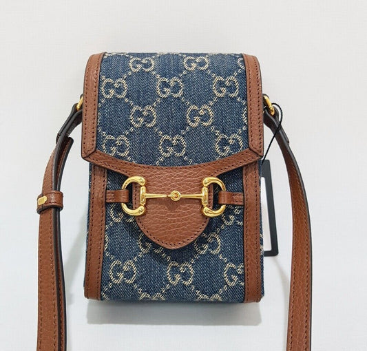 GUCCI GG Horsebit GG Denim Mini-Crossbody 12345 78577377