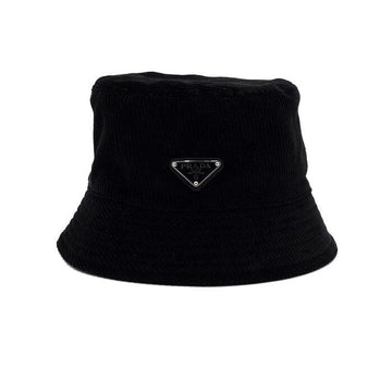 Prada Black Corduroy Triangle Logo Men's Bucket Hat 2HC137 157192593