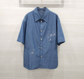 Louis Vuitton Embroidered Chambray Short Sleeve Shirt 1AHVVW 157212029