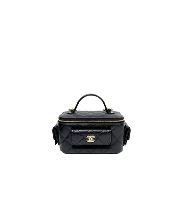 CHANEL Black Caviar Top Handle Cosmetic Case Tote Bag 60918 157215694
