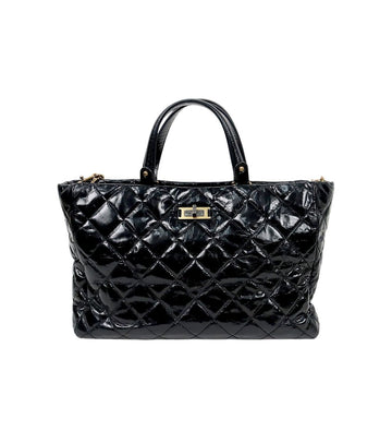 CHANEL Black Crumpled Calfskin 2.55 Tote Bag 60761 157215695
