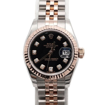 ROLEX Damenarmbanduhr mit schwarzem Zifferblatt, 10P Diamanten, 26 mm, 179171 157215774