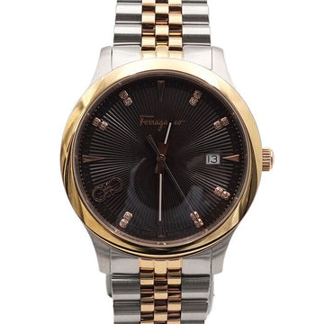 SALVATORE FERRAGAMO Doppel Gancini Braun DUO Diamant Große Quarz 40mm Gold Kombi Stahl Herrenarmbanduhr 00419 157215787