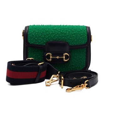 GUCCI Grüne Woll-Horsebit 1955 Leder Mini Schultertasche und Crossbody-Tasche 658574 157271591