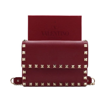 VALENTINO Rote Kalbsleder Rockstud Mini Schultertasche mit goldener Kette AA64794 157271606