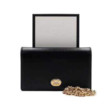 GUCCI Schwarze Leder GG Logo Flap Schultertasche mit goldener Kette 598549 157271611