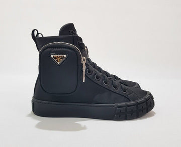 Prada Nylon Pocket Women Wheel High-Top Sneakers Black 1T551M 86682780