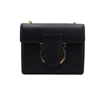 Salvatore Ferragamo Black Leather Shoulder Bag with Gold Chain 157312251