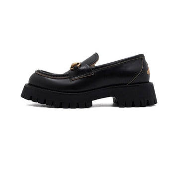GUCCI ブラックレザーラグソールホースビット女性ローファー 577236 157333366