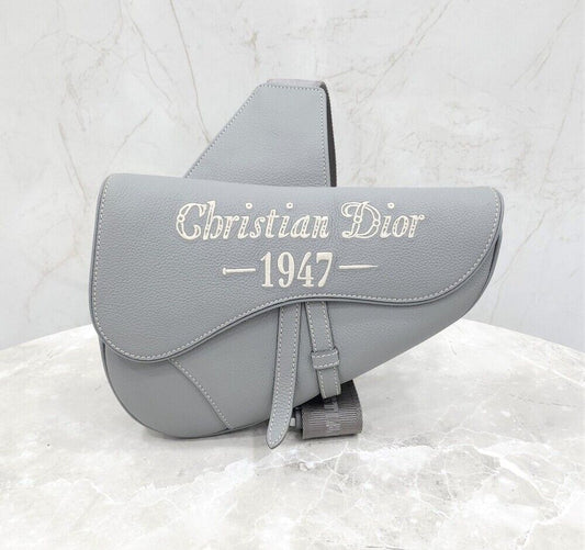 Dior New 1947 Stitch Gray Grain Saddle Bag 121527360