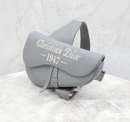 Dior New 1947 Stitch Gray Grain Saddle Bag 121527360