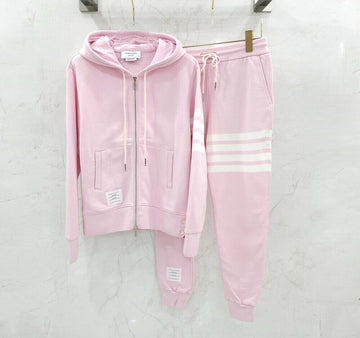 Thom Browne Women's Pink Asymmetrical Hoodie Zipper Training Set 155024286